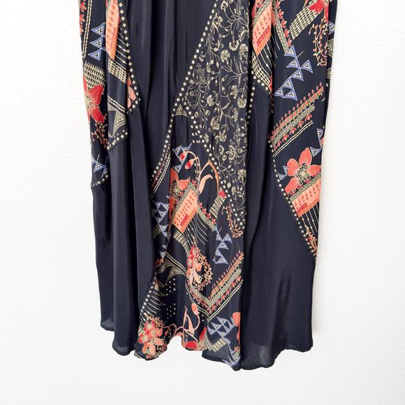 [Vintage] Dorothy Schoelen Black Dark Floral Geometric Print Maxi Skirt Size 12 - Picture 7 of 11